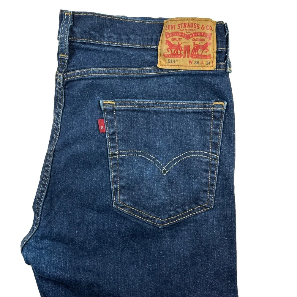 Levis 513 Slim Straight Jeans Men 36 Blue Denim Medium Wash Cotton Stretch 36x34